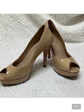 Cole Haan platform patent leather heels, nude, Nike air Comfort, peep toe, 9B